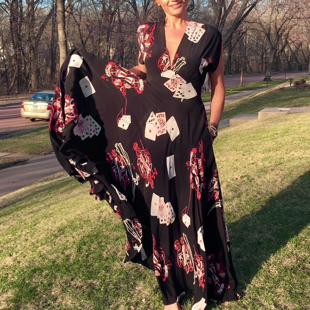 Trashy Diva Queen of Hearts crepe-de-chine maxi dress Size 4 - Picture 5 of 12